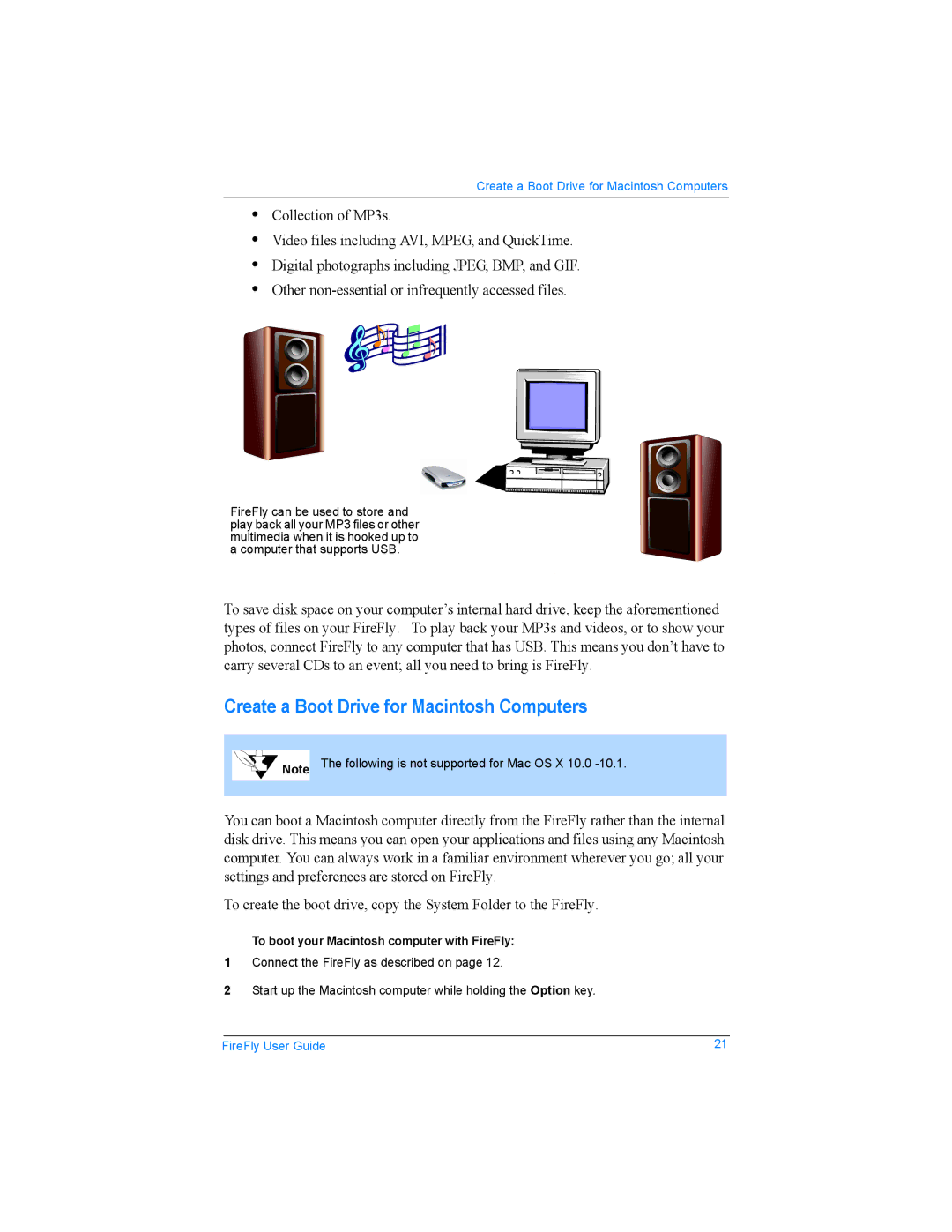 SmartDisk USBFF05P, USBFF20P Create a Boot Drive for Macintosh Computers, To boot your Macintosh computer with FireFly 