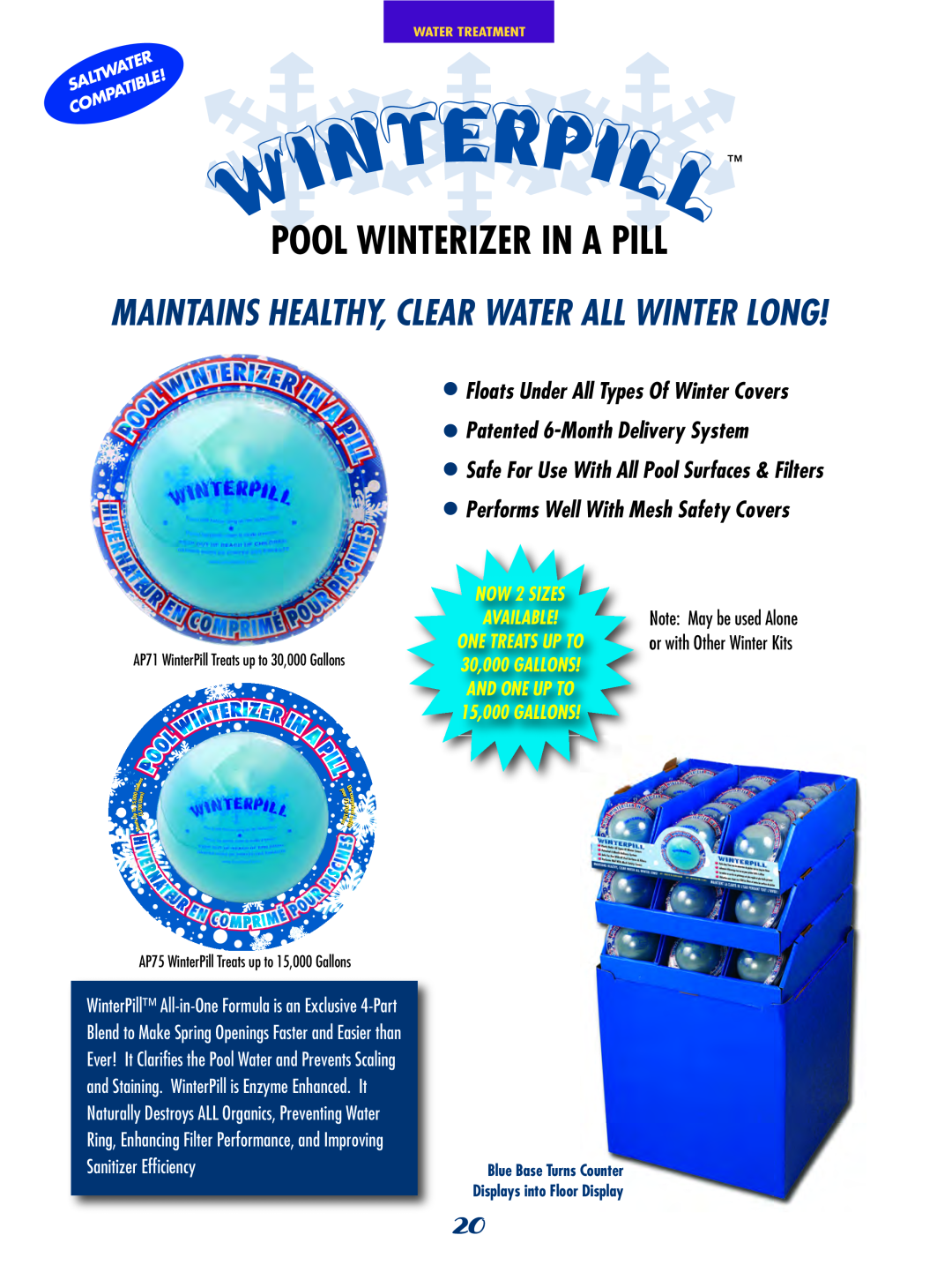 SmartPool Inc NC31 Pool Winterizer In A Pill, Maintains Healthy, Clear Water All Winter Long, Blue Base Turns Counter 