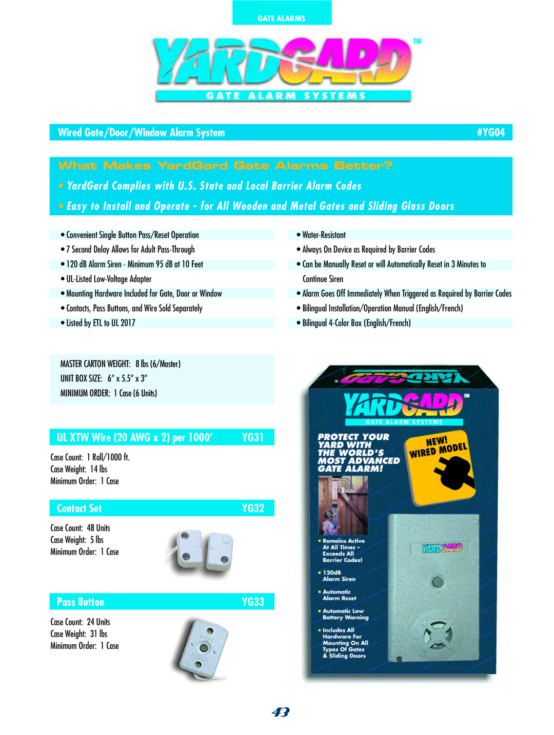SmartPool Inc NC31 manual Wired Gate/Door/Window Alarm System#YG04, YG31, Contact Set, YG32, Pass Button, YG33 