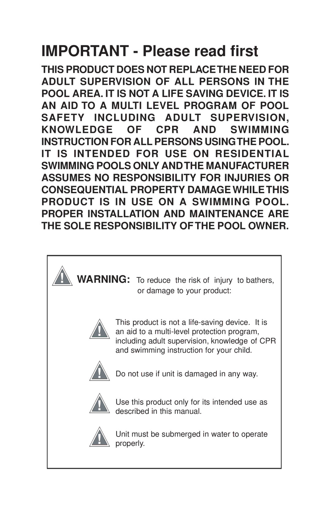 SmartPool Inc PE13 warranty Important Please read first 