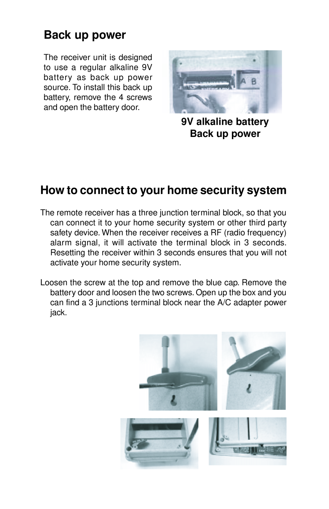 SmartPool Inc PE13 warranty How to connect to your home security system, 9V alkaline battery Back up power 