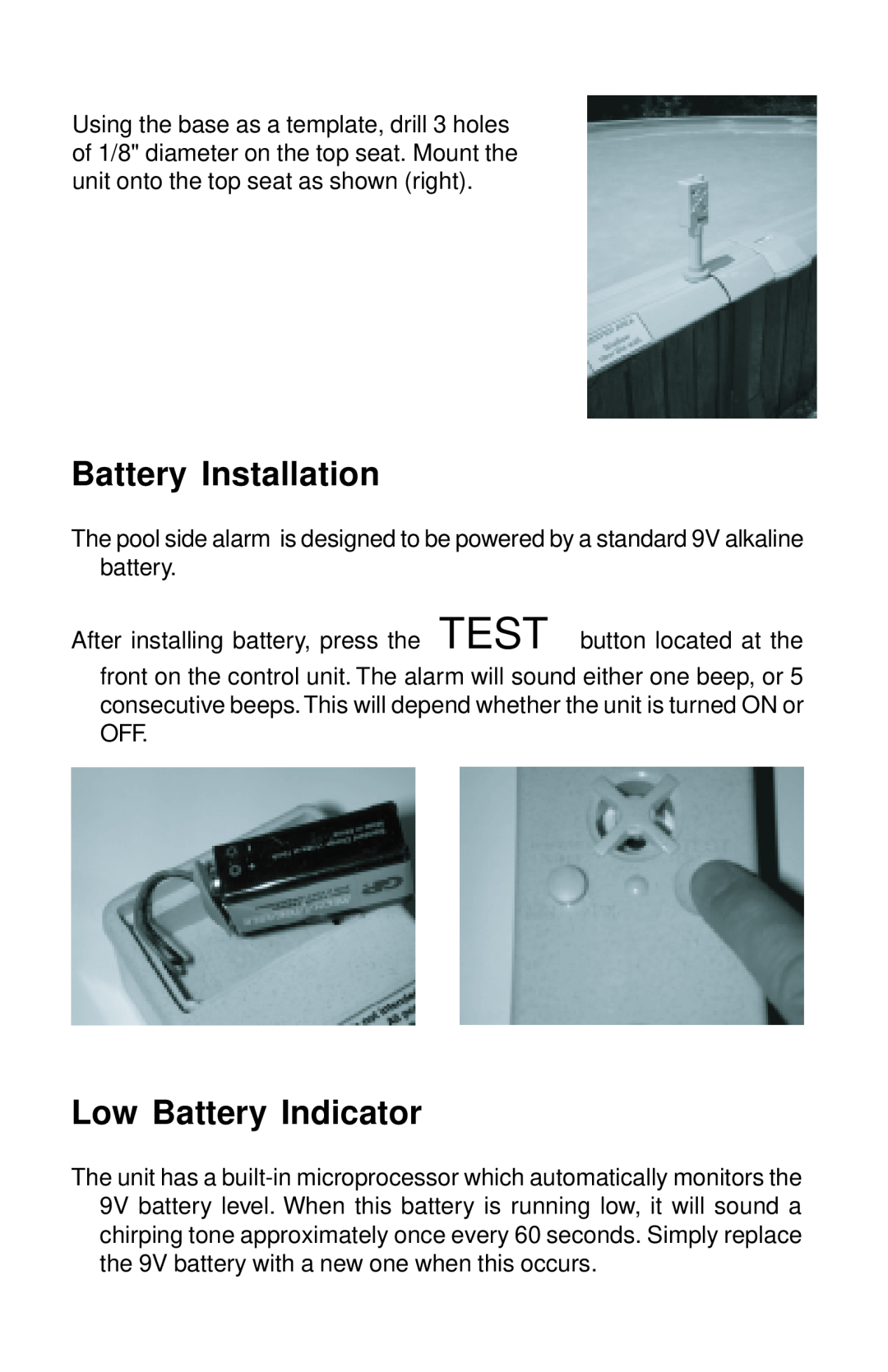 SmartPool Inc PE13 warranty Battery Installation, Low Battery Indicator 