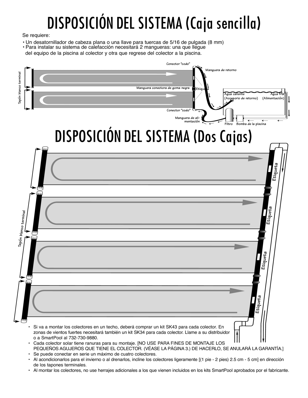 SmartPool Inc S421 operation manual Se requiereDISPOSICIÓN DEL Sistema Caja sencilla 