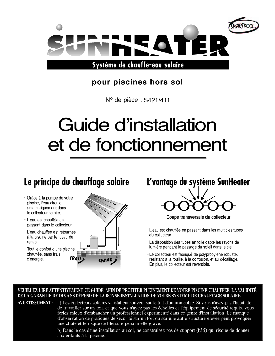 SmartPool Inc S421 operation manual Le collecteur solaire, Dénergie 