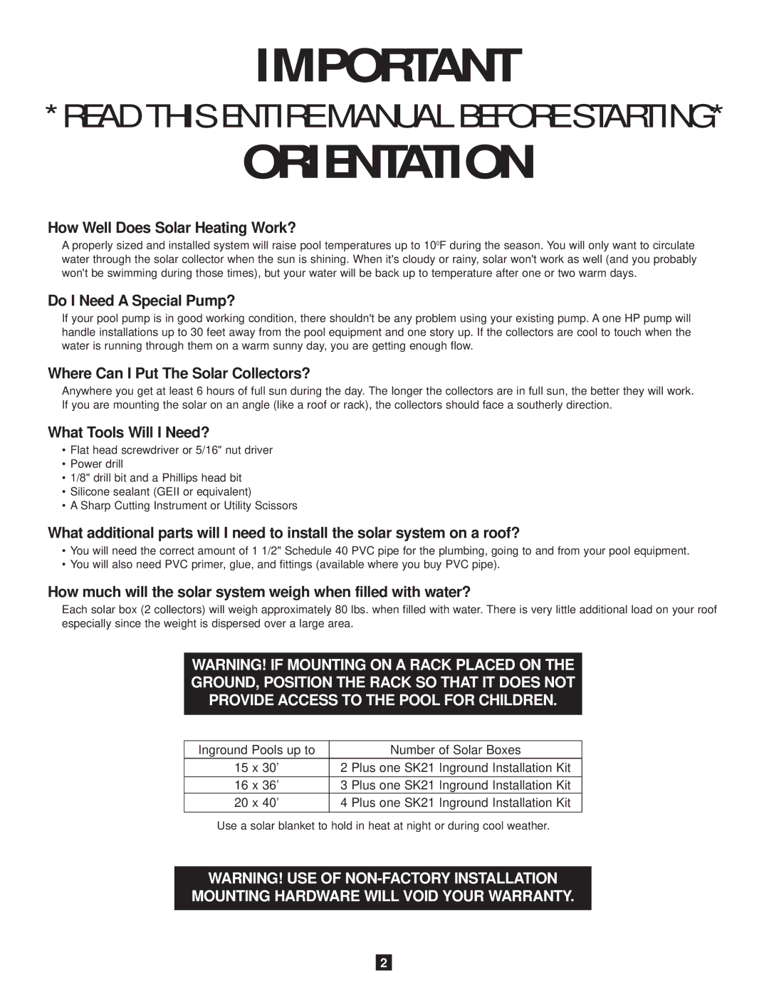 SmartPool Inc S601 operation manual Orientation 