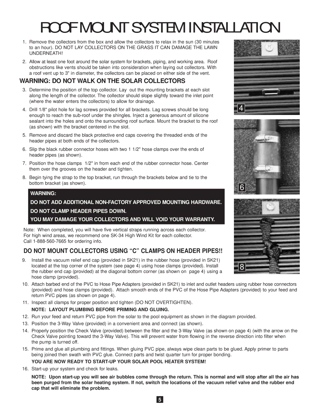 SmartPool Inc S601 operation manual Roof Mount System Installation 