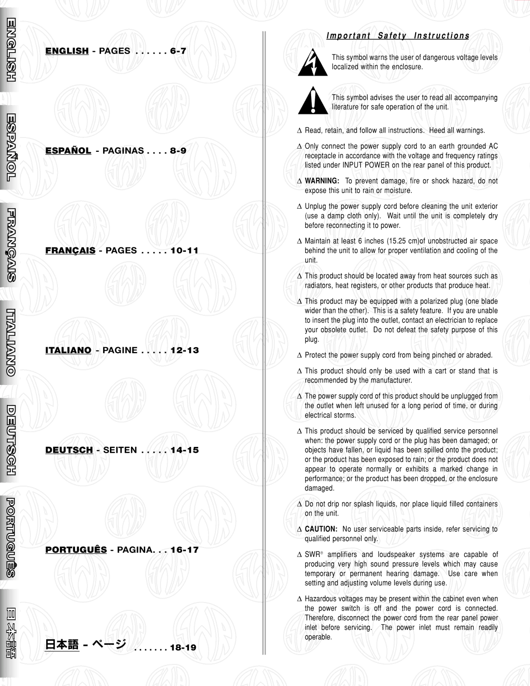 SMc Audio SM-500SM-500 manual Português Pagina, P o r t a n t S a f e t y I n s t r u c t i o n s 