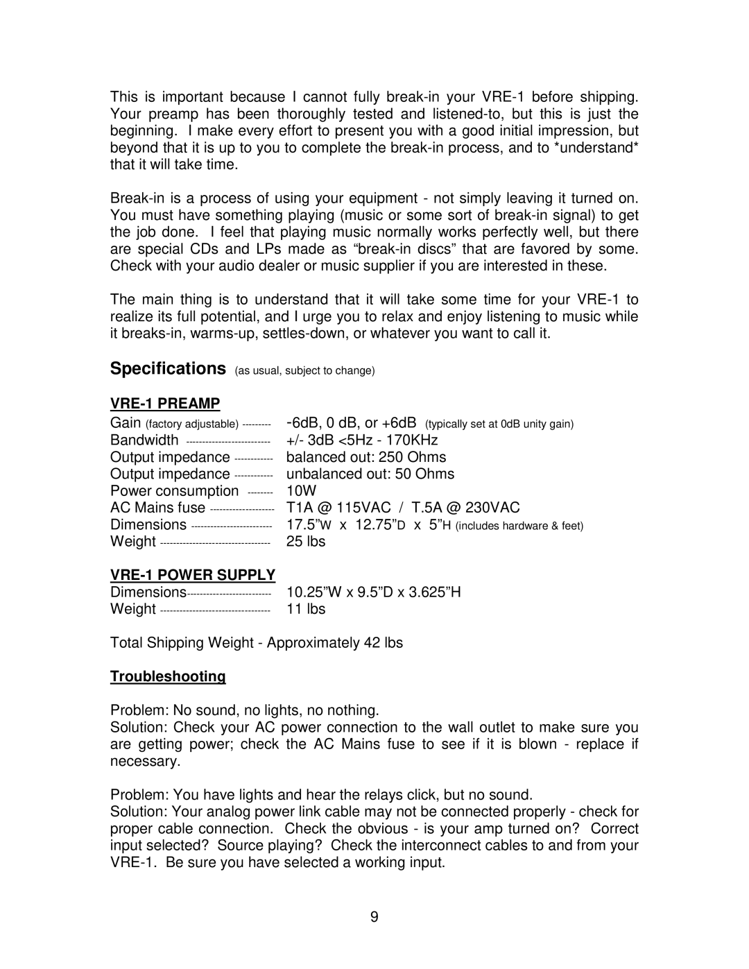 SMc Audio manual VRE-1 Preamp, Troubleshooting 