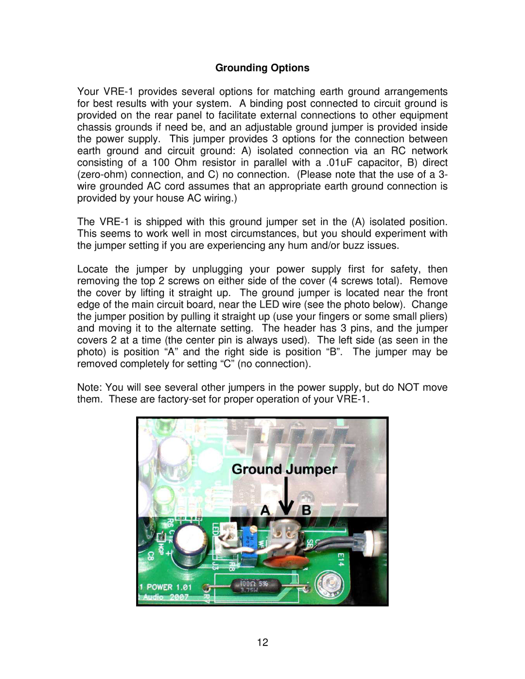 SMc Audio VRE-1 manual Grounding Options 