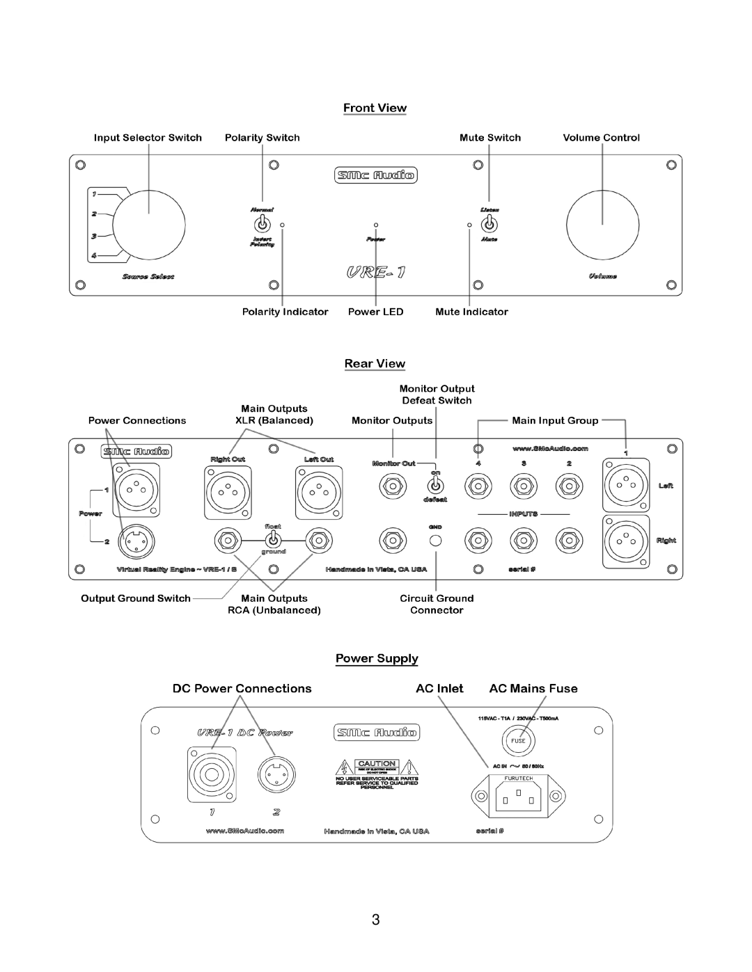 SMc Audio VRE-1 manual Front Panel layout 