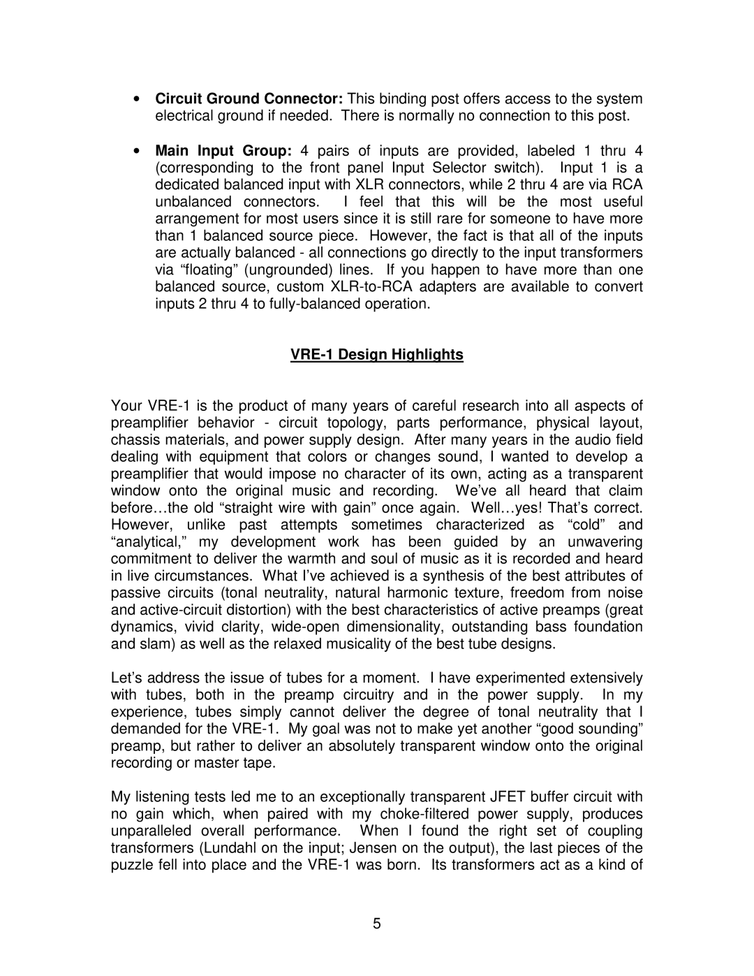 SMc Audio manual VRE-1 Design Highlights 