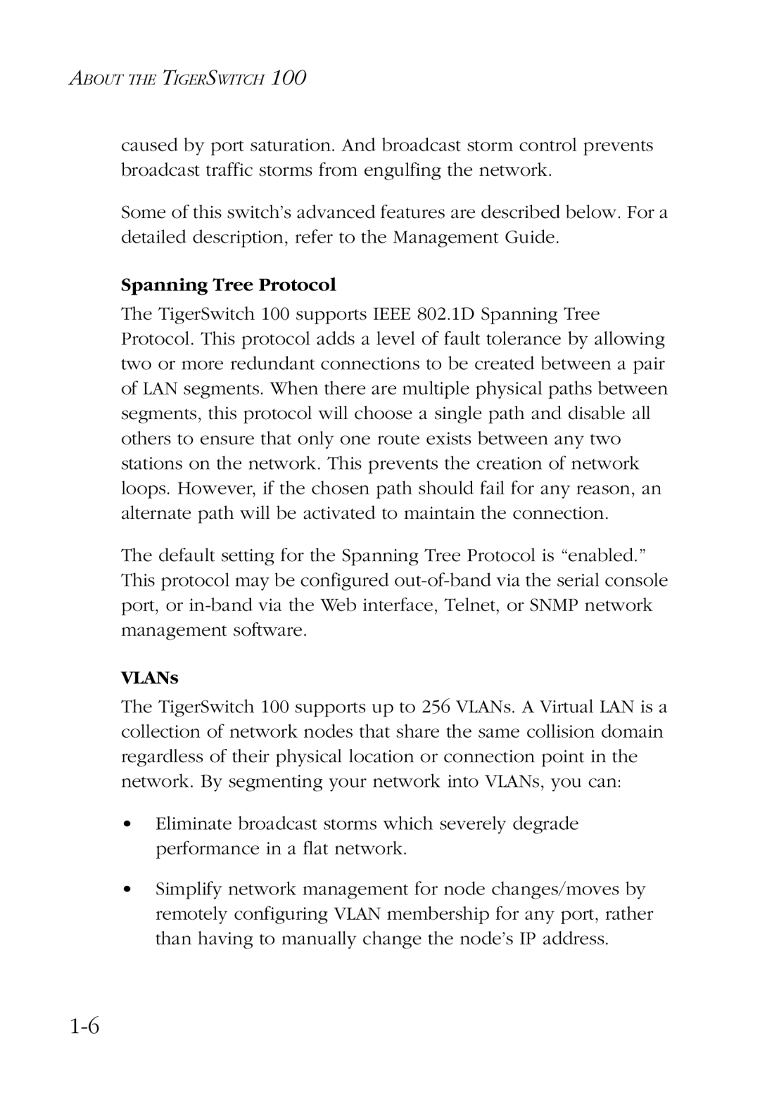 SMC Networks 100 manual Spanning Tree Protocol, VLANs 