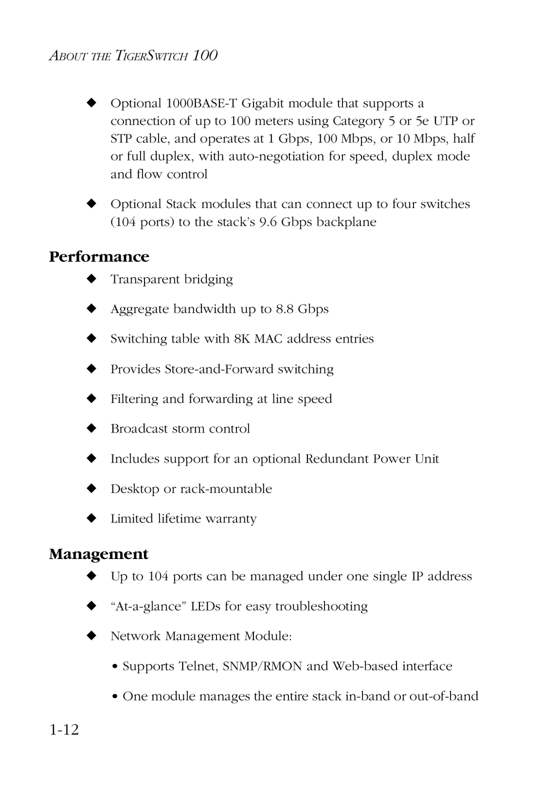 SMC Networks 100 manual Performance, Management 