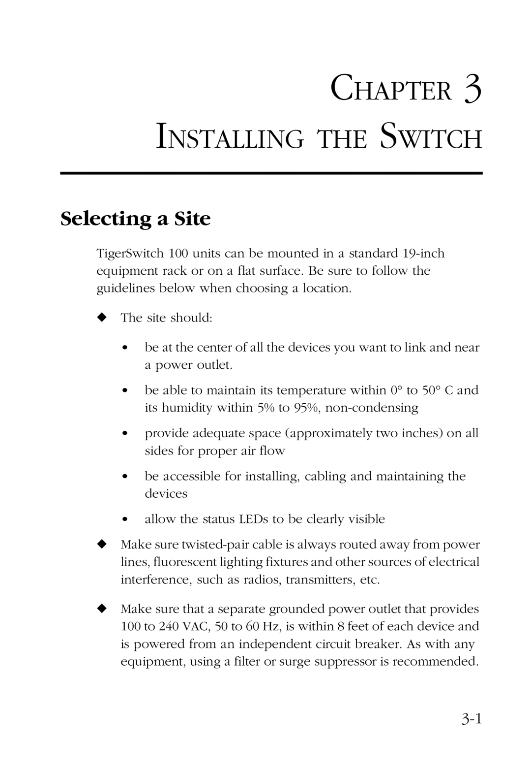 SMC Networks 100 manual Installing the Switch, Selecting a Site 