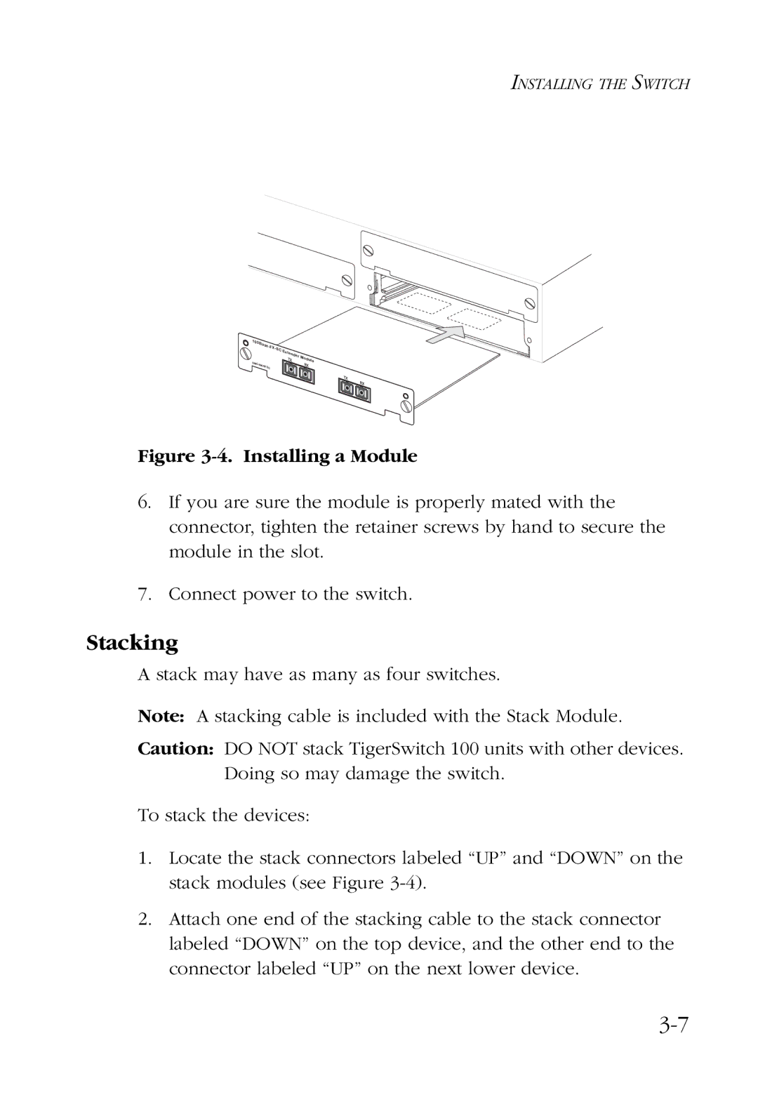 SMC Networks 100 manual Stacking, Installing a Module 