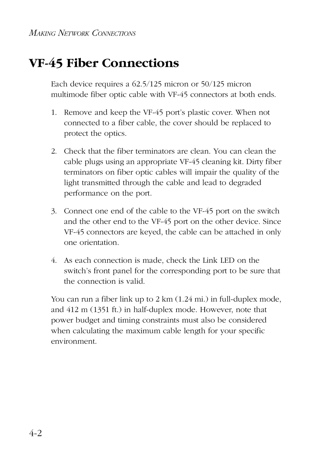 SMC Networks 100 manual VF-45 Fiber Connections 