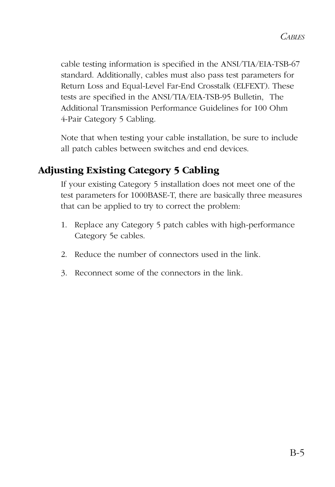 SMC Networks 100 manual Adjusting Existing Category 5 Cabling 