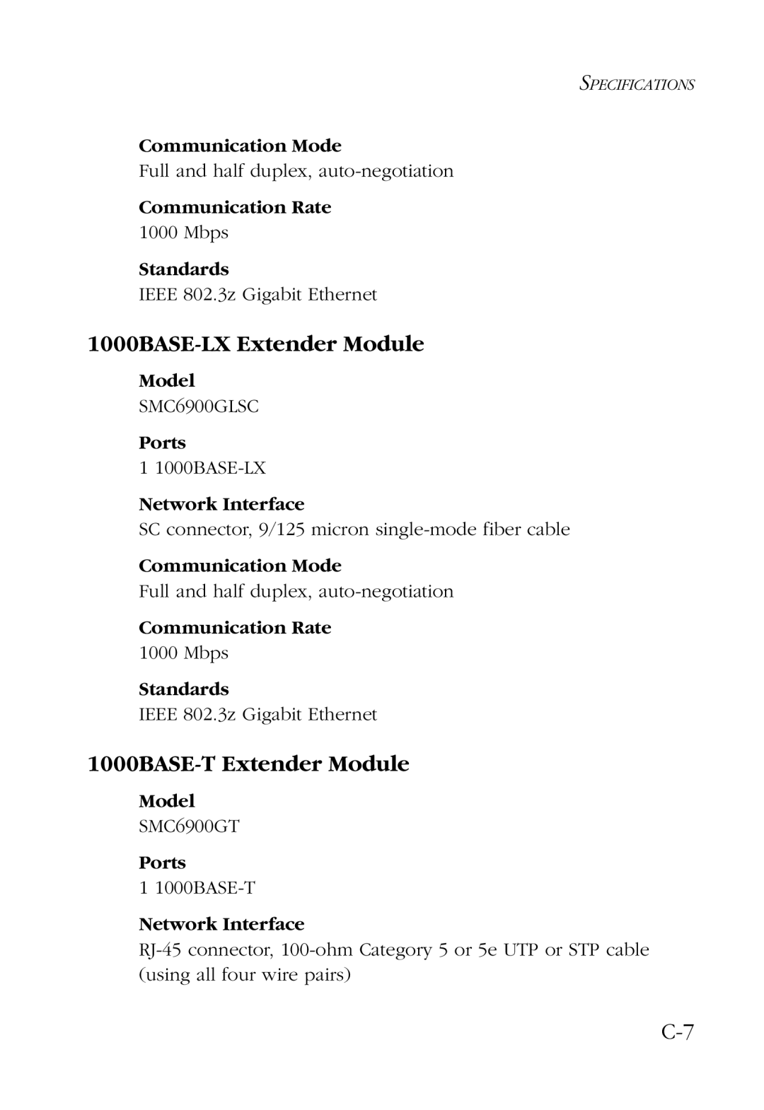 SMC Networks manual 1000BASE-LX Extender Module, 1000BASE-T Extender Module 