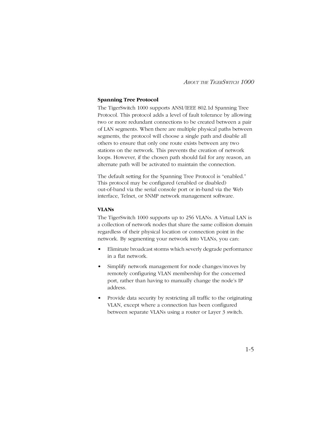 SMC Networks 1000 manual Spanning Tree Protocol, VLANs 