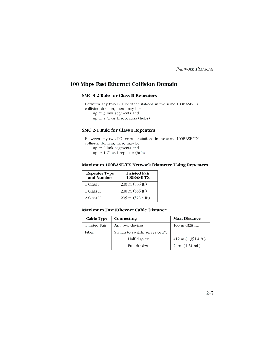 SMC Networks 1000 manual Mbps Fast Ethernet Collision Domain, SMC 3-2 Rule for Class II Repeaters 