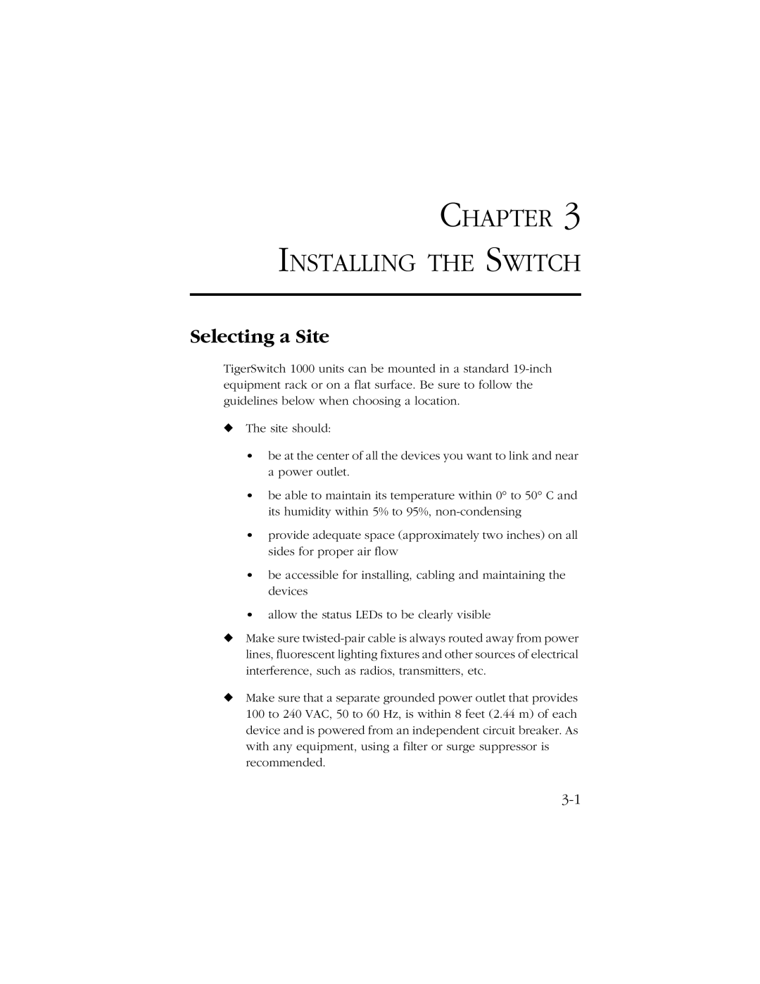 SMC Networks 1000 manual Installing the Switch, Selecting a Site 