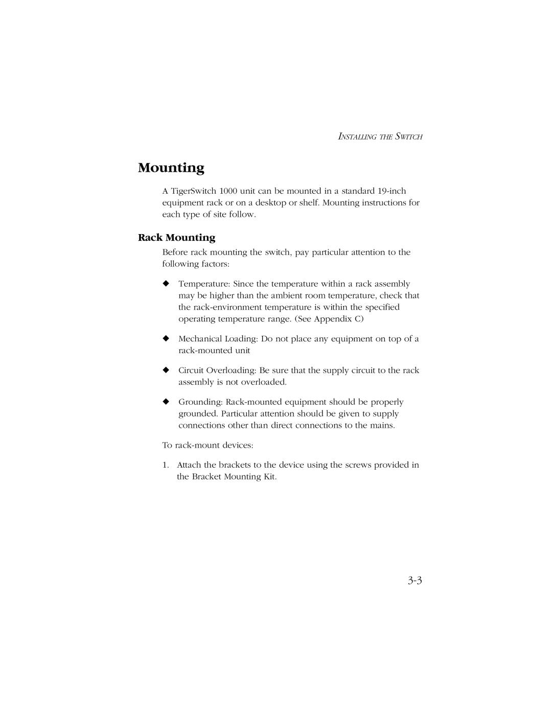 SMC Networks 1000 manual Rack Mounting 