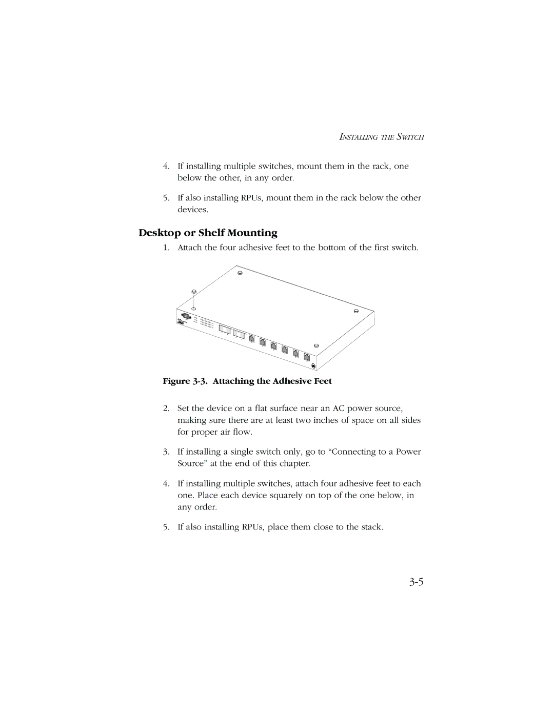 SMC Networks 1000 manual Desktop or Shelf Mounting, Attaching the Adhesive Feet 