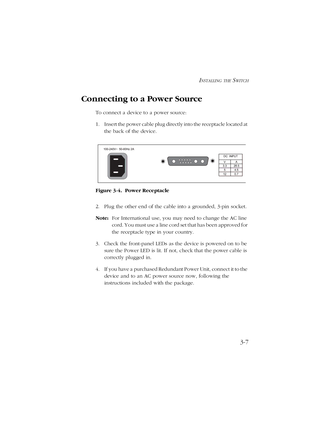 SMC Networks 1000 manual Connecting to a Power Source, Power Receptacle 