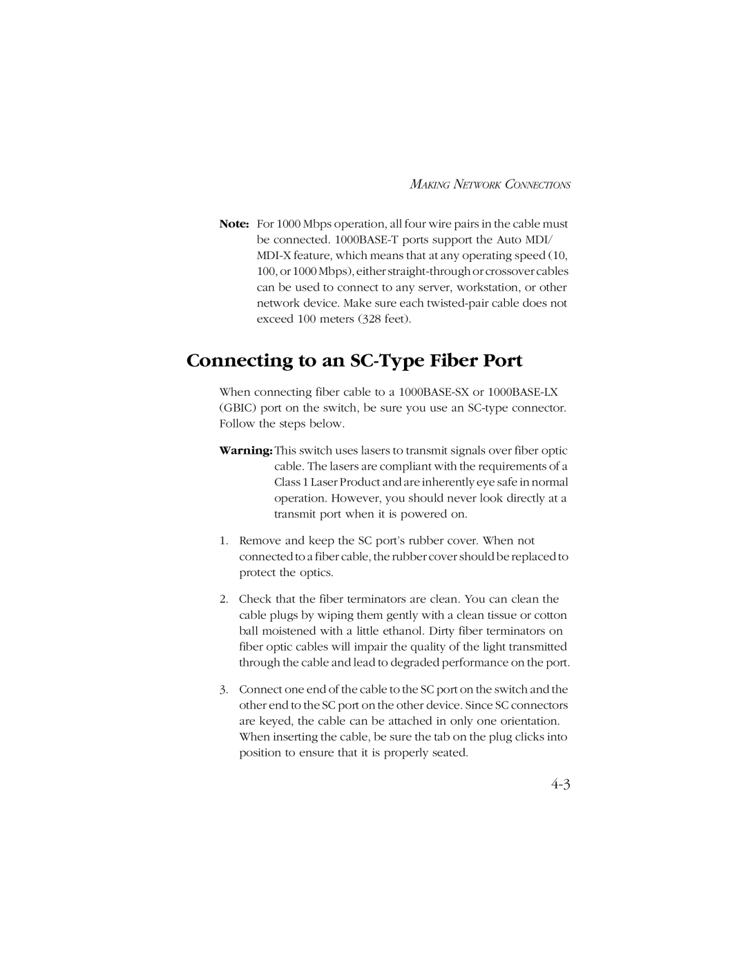 SMC Networks 1000 manual Connecting to an SC-Type Fiber Port 