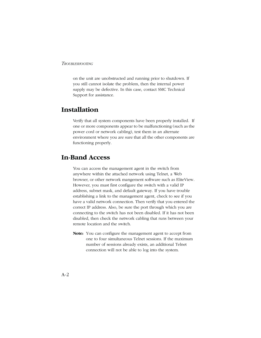 SMC Networks 1000 manual Installation, In-Band Access 