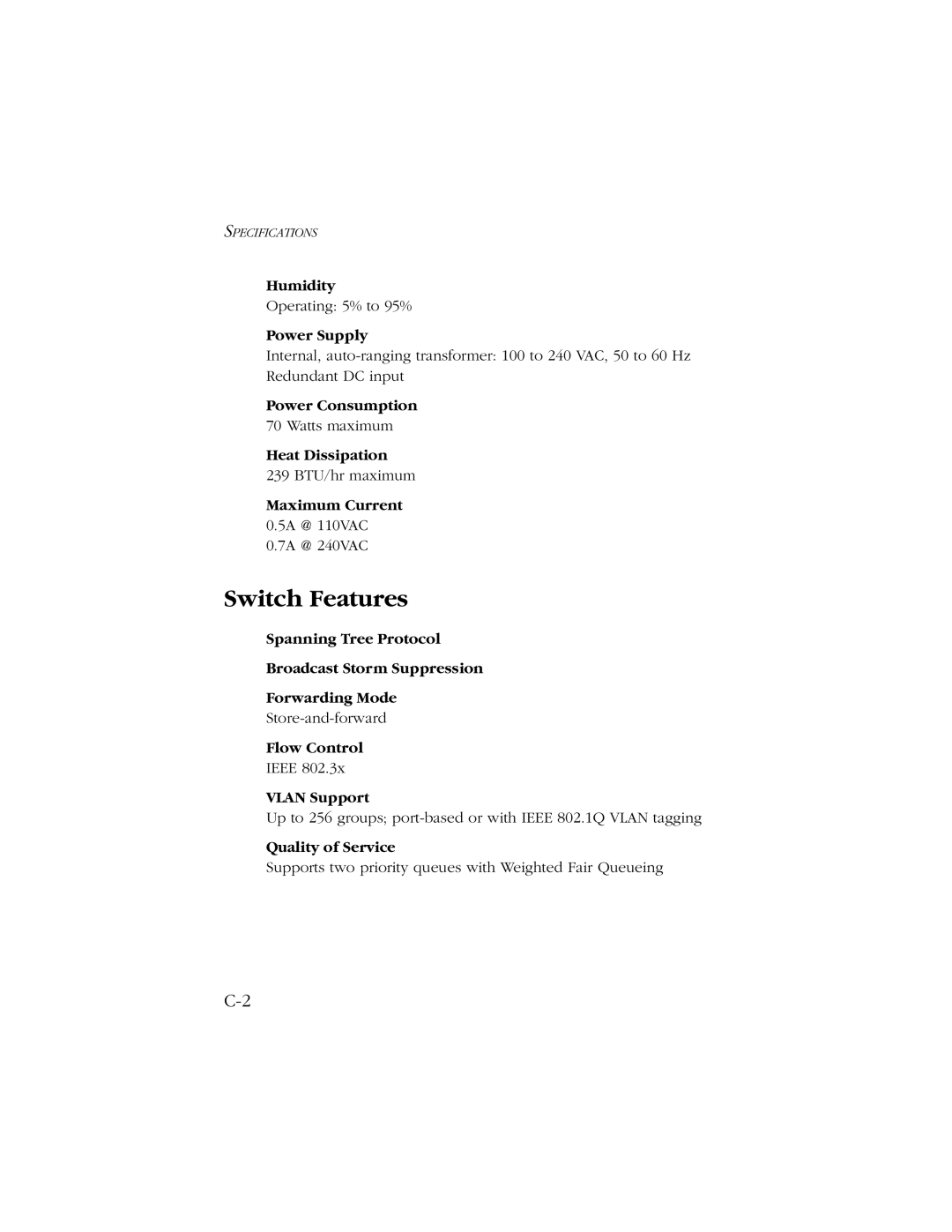 SMC Networks 1000 manual Switch Features 