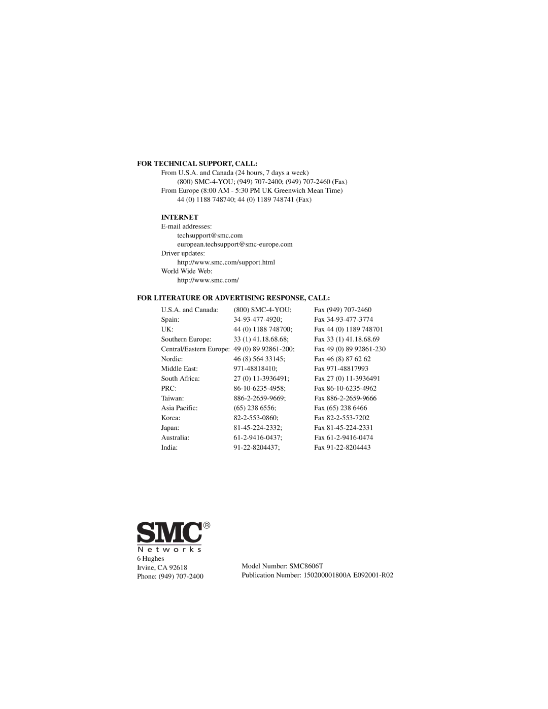 SMC Networks 1000 manual For Technical SUPPORT, Call 