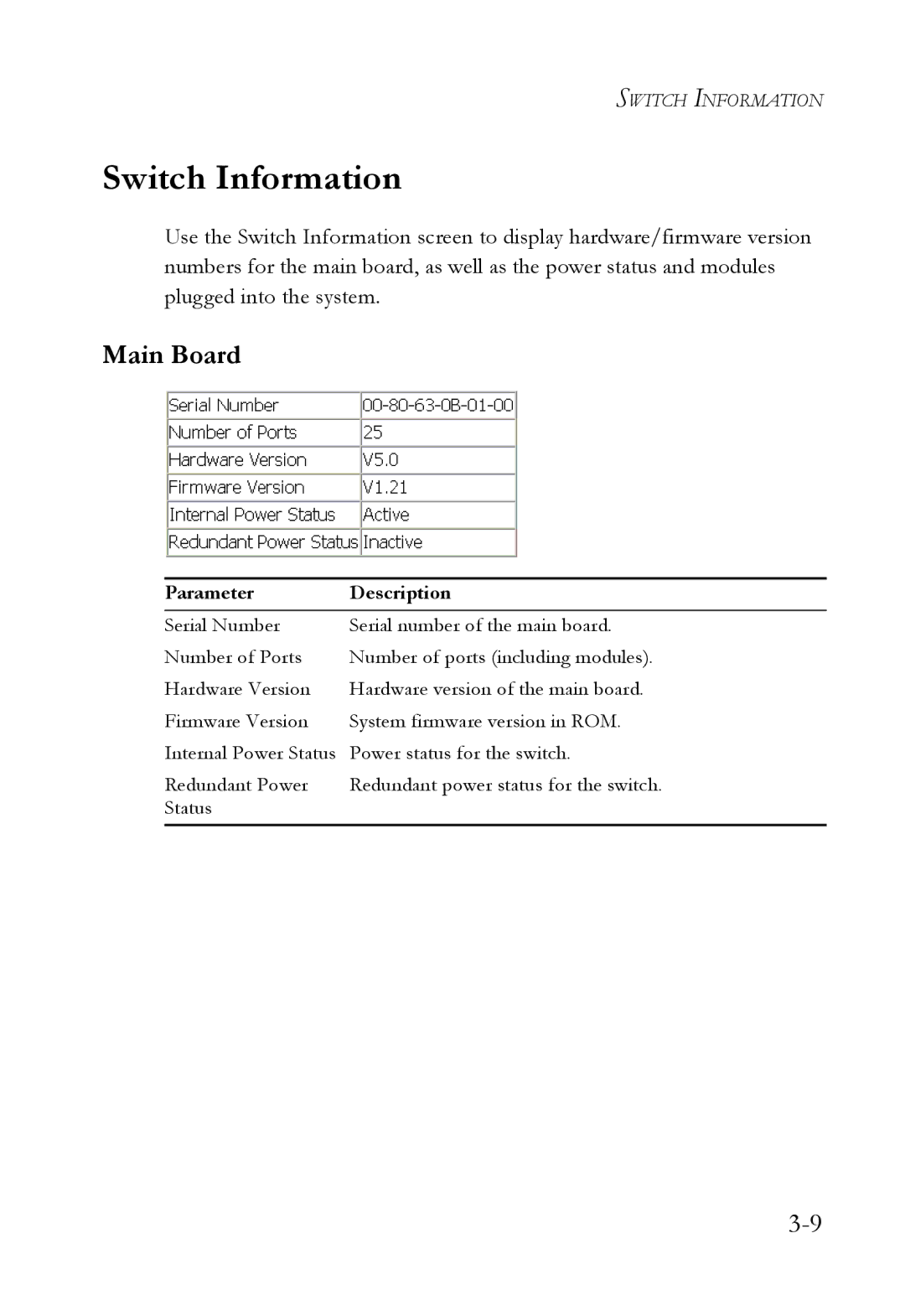 SMC Networks 1000BASE-X manual Switch Information, Main Board 