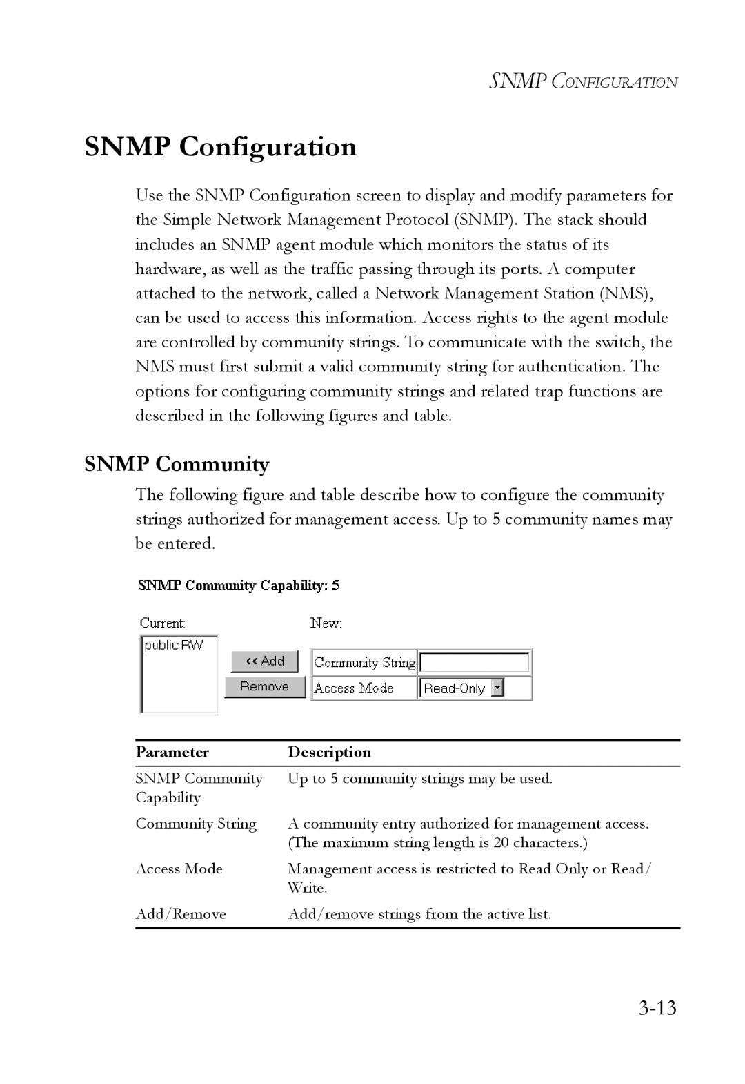 SMC Networks 1000BASE-X manual Snmp Configuration, Snmp Community 