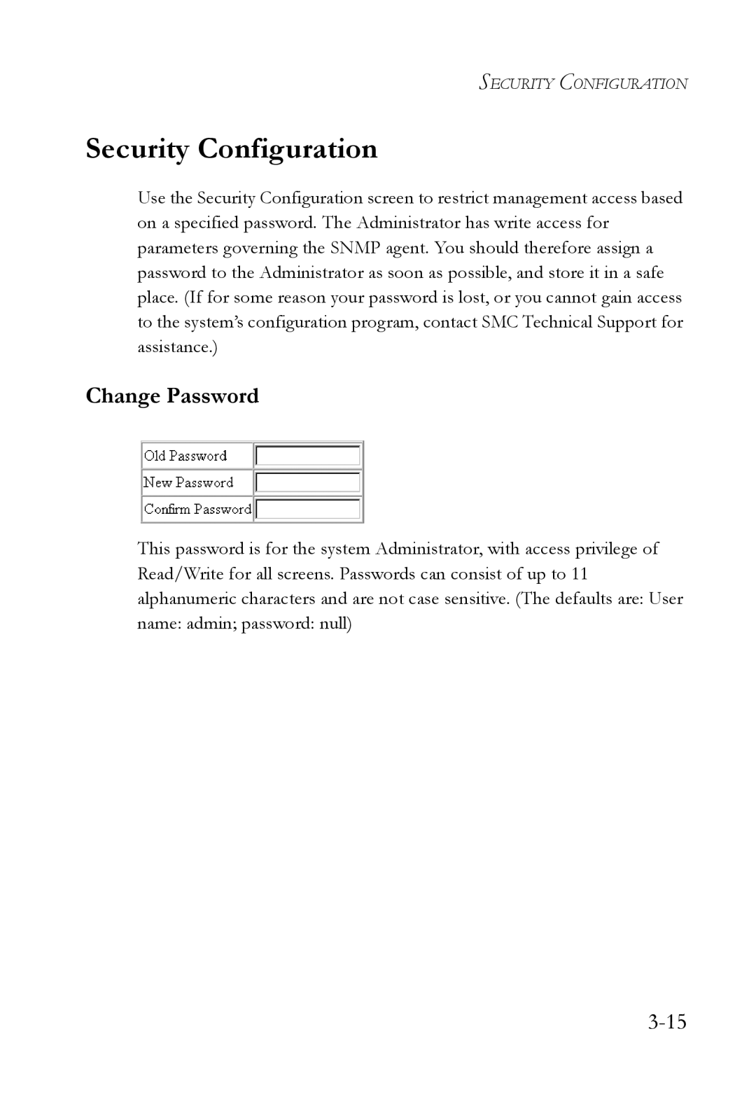 SMC Networks 1000BASE-X manual Security Configuration, Change Password 