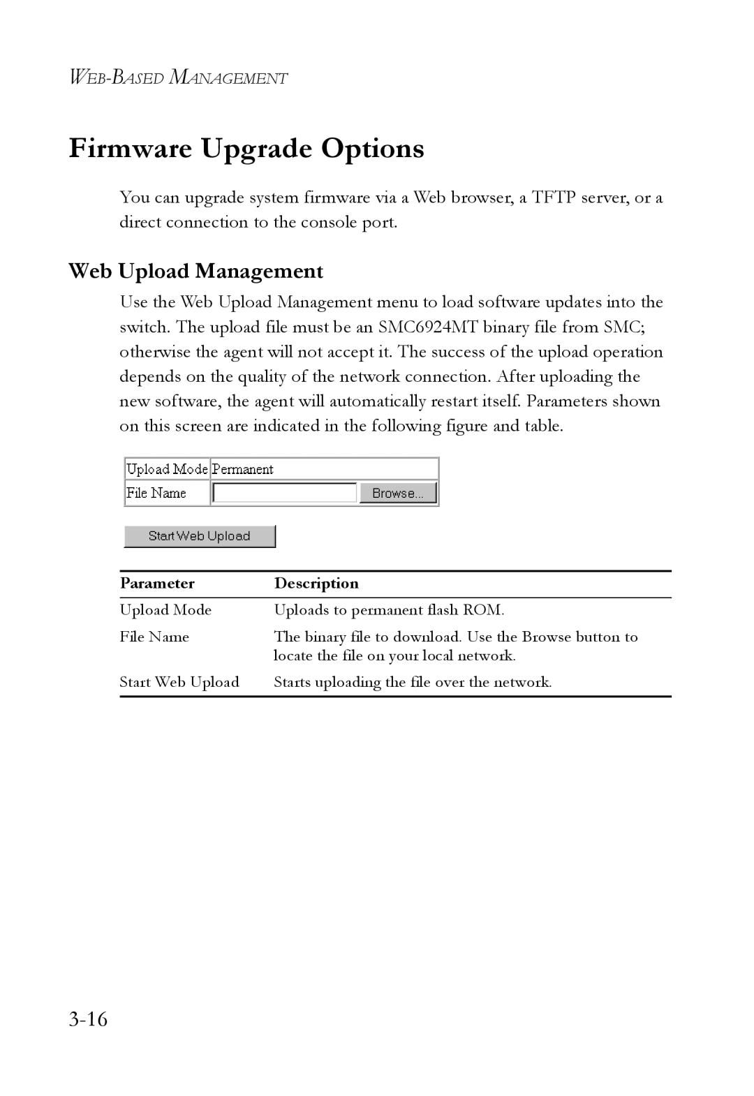 SMC Networks 1000BASE-X manual Firmware Upgrade Options, Web Upload Management 