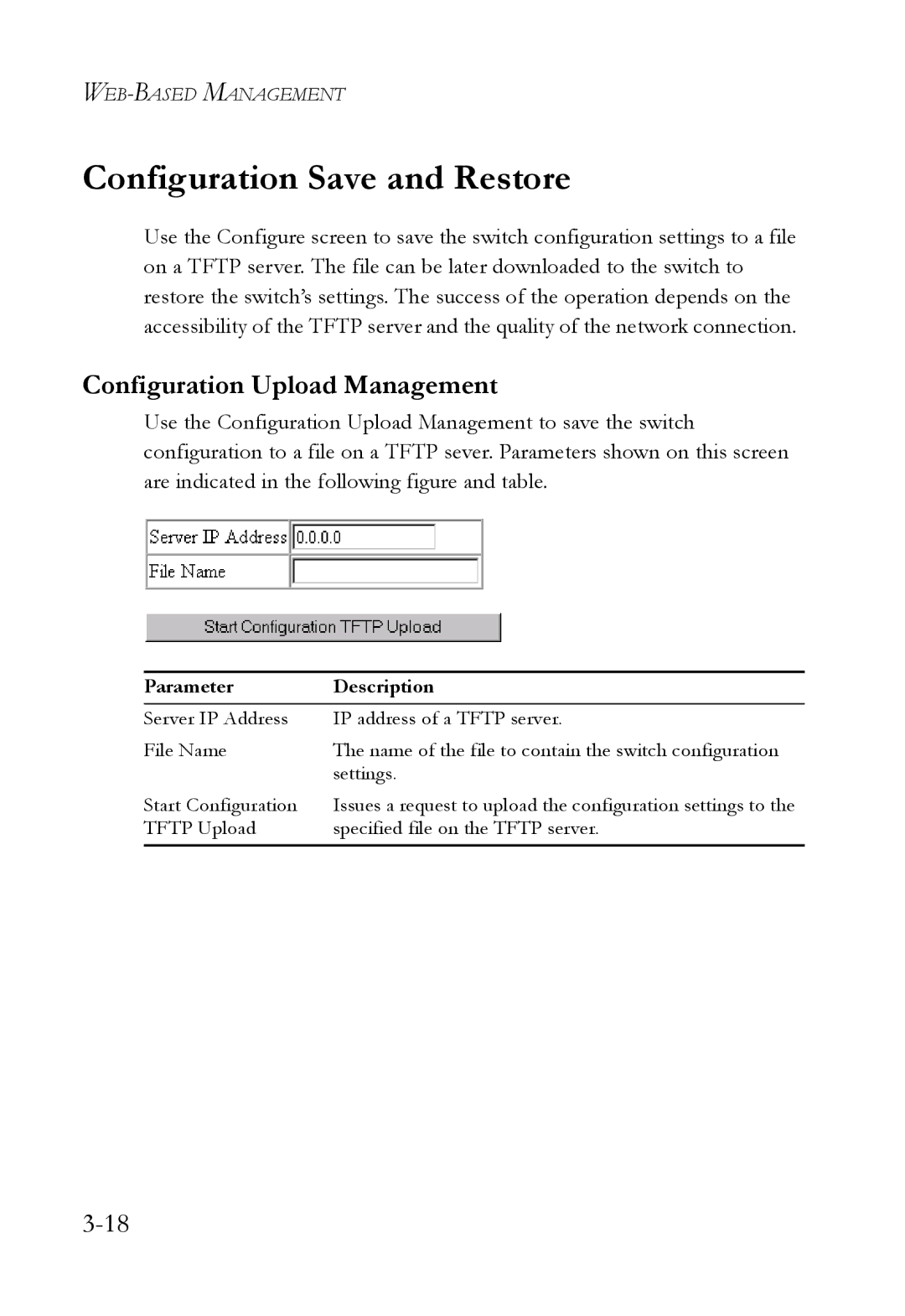 SMC Networks 1000BASE-X manual Configuration Save and Restore, Configuration Upload Management 