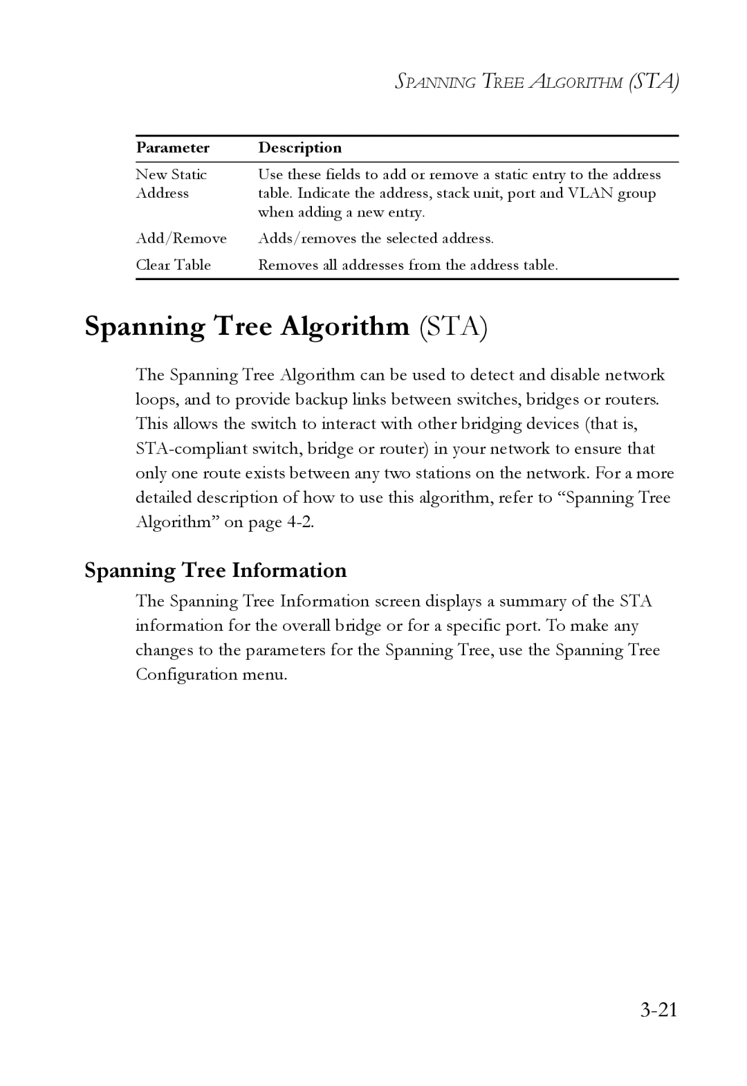 SMC Networks 1000BASE-X manual Spanning Tree Algorithm STA, Spanning Tree Information 