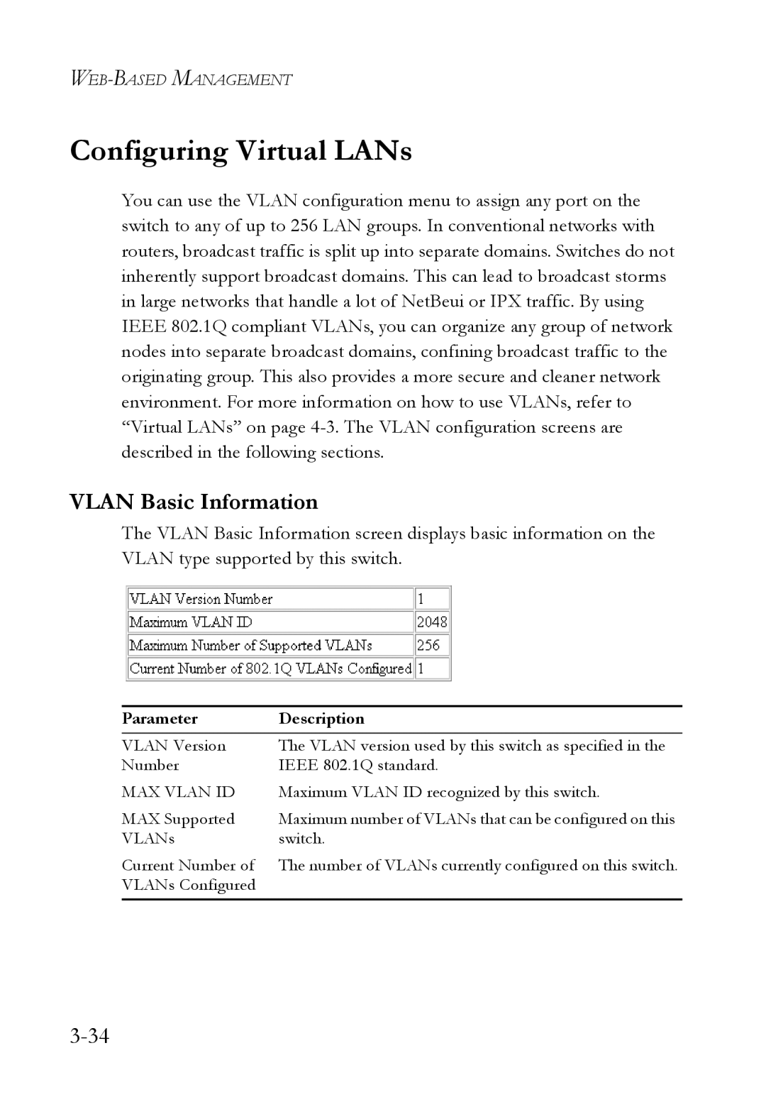 SMC Networks 1000BASE-X manual Configuring Virtual LANs, Vlan Basic Information 