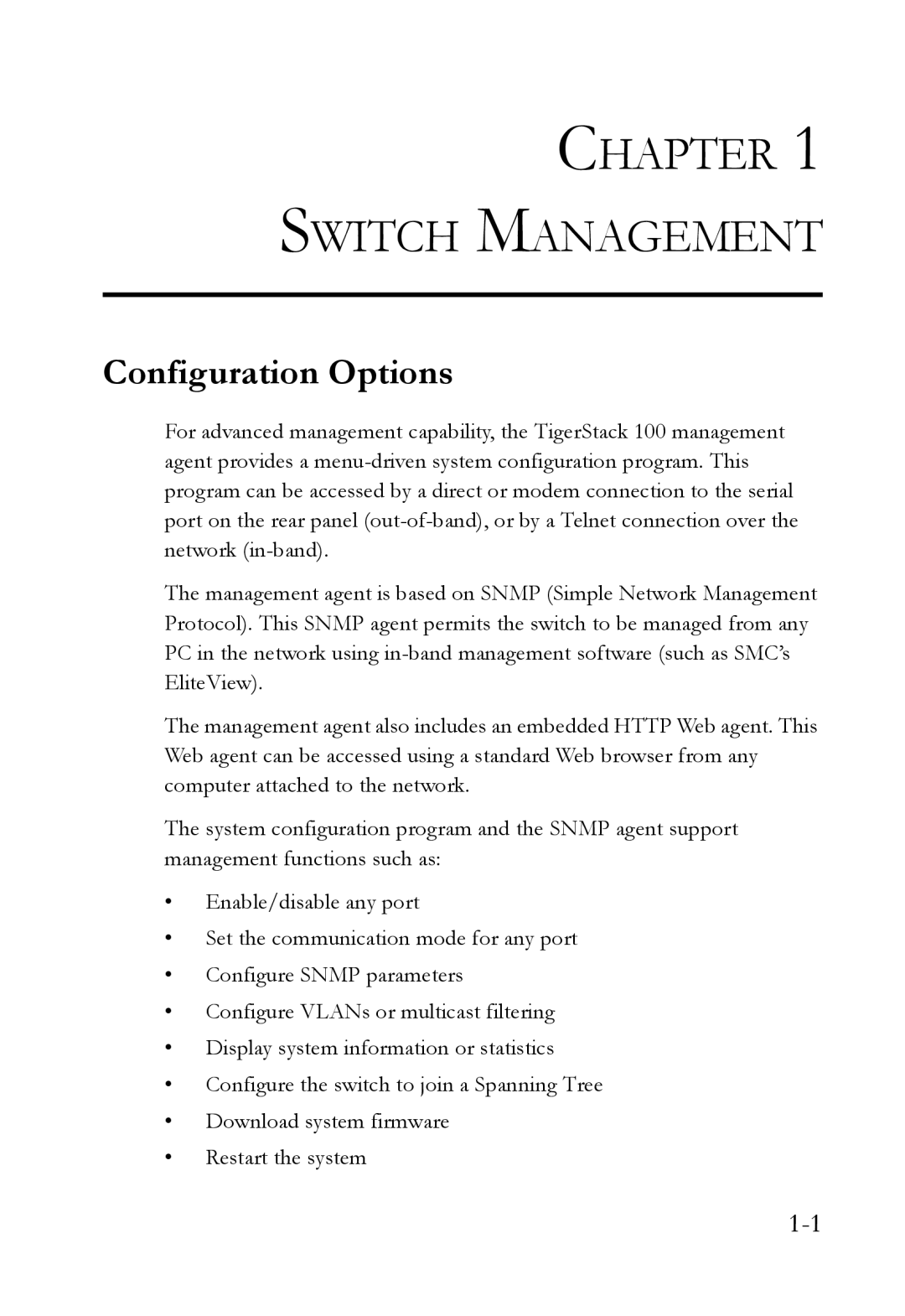 SMC Networks 1000BASE-X manual Switch Management, Configuration Options 