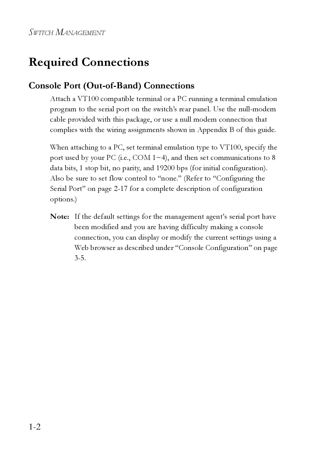 SMC Networks 1000BASE-X manual Required Connections, Console Port Out-of-Band Connections 