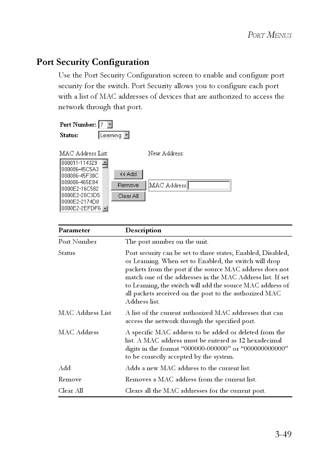 SMC Networks 1000BASE-X manual All packets received on the port to the authorized MAC 