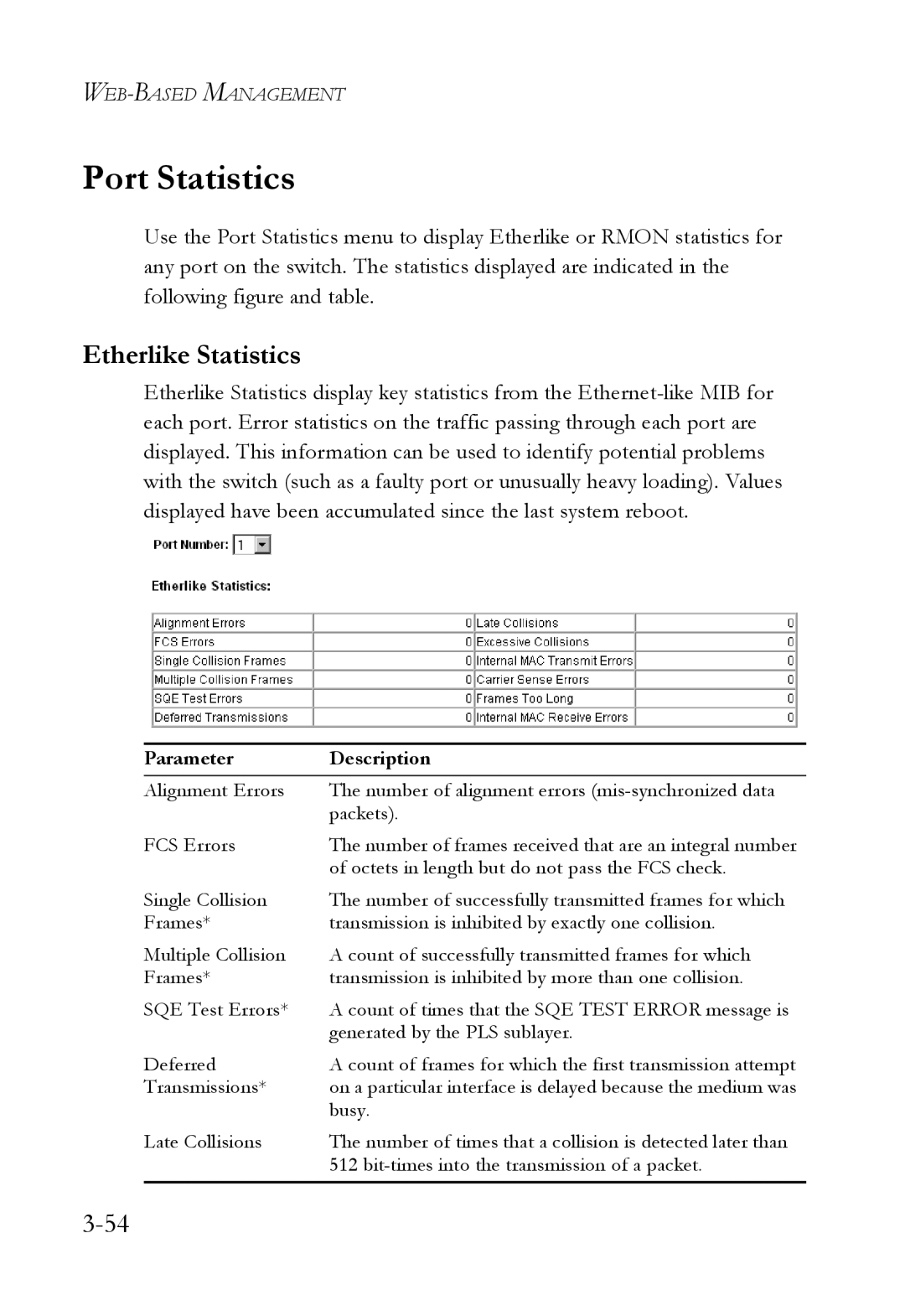 SMC Networks 1000BASE-X manual Port Statistics, Etherlike Statistics 