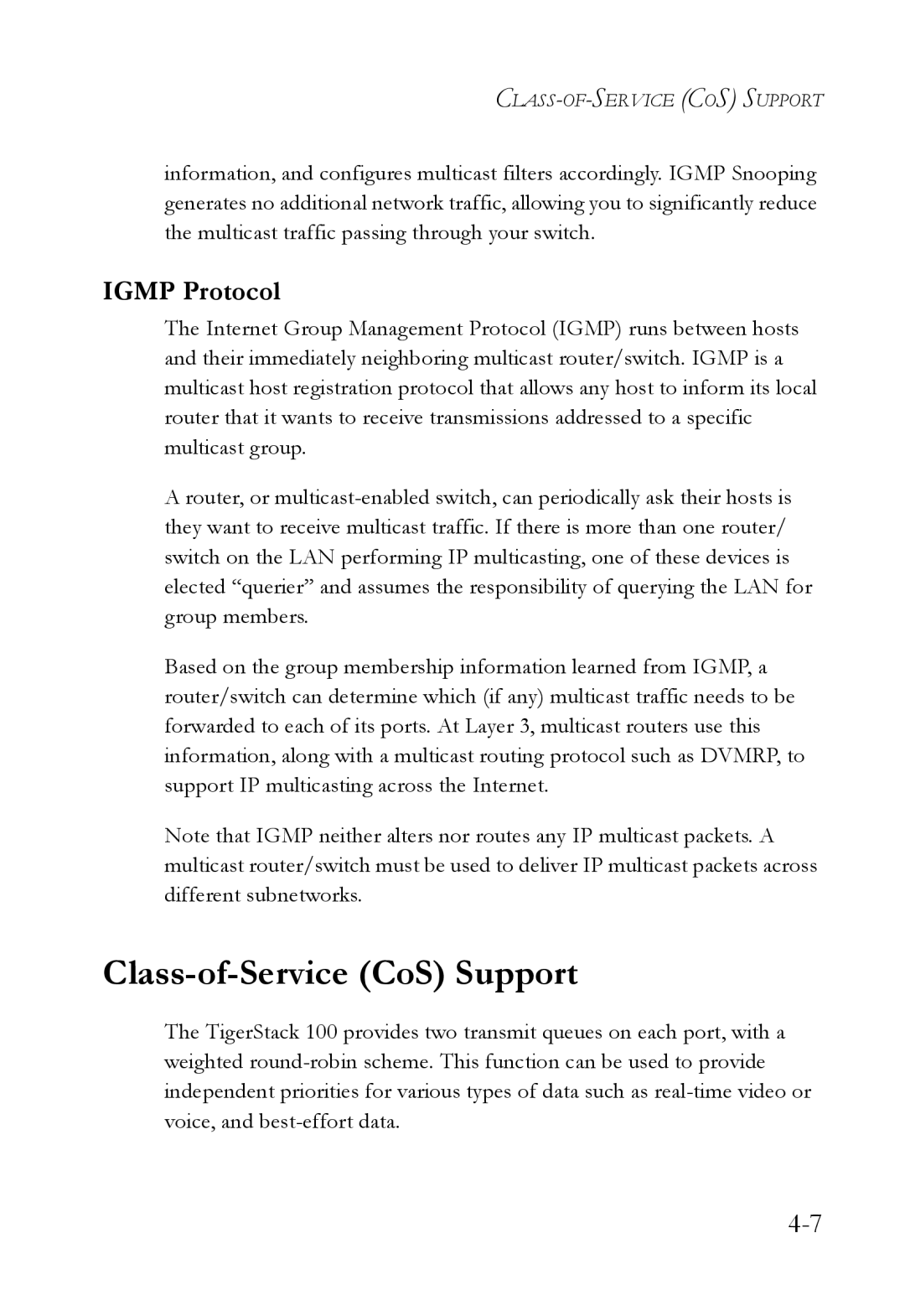 SMC Networks 1000BASE-X manual Class-of-Service CoS Support, Igmp Protocol 