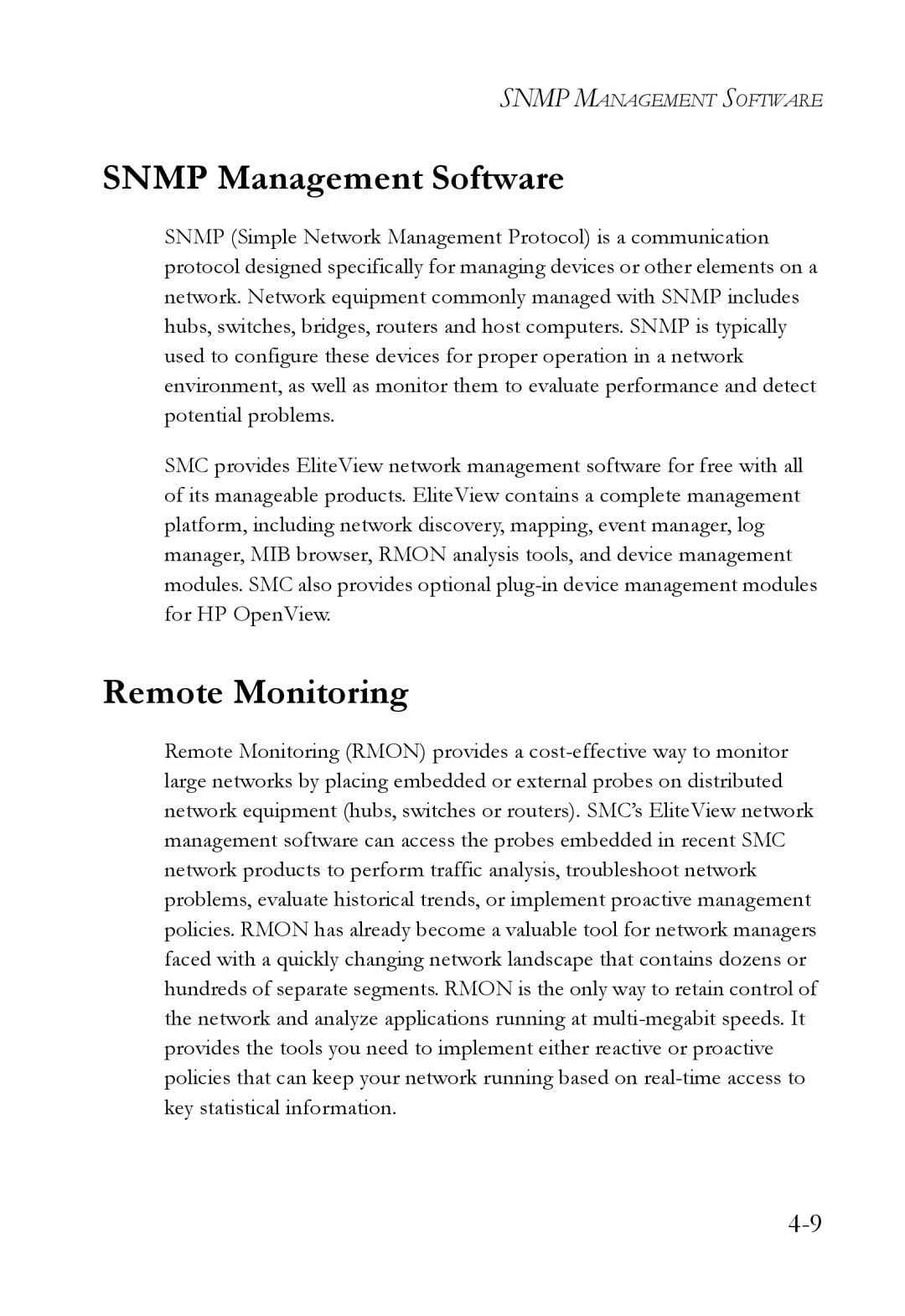 SMC Networks 1000BASE-X manual Snmp Management Software, Remote Monitoring 