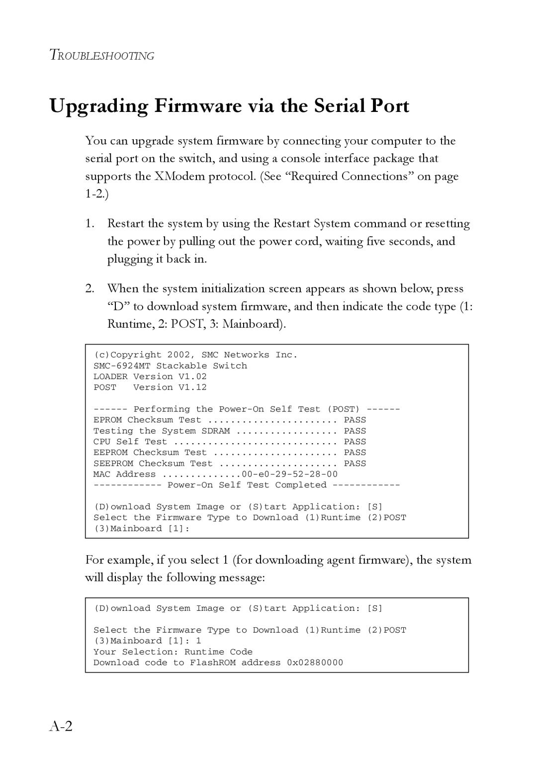 SMC Networks 1000BASE-X manual Upgrading Firmware via the Serial Port 