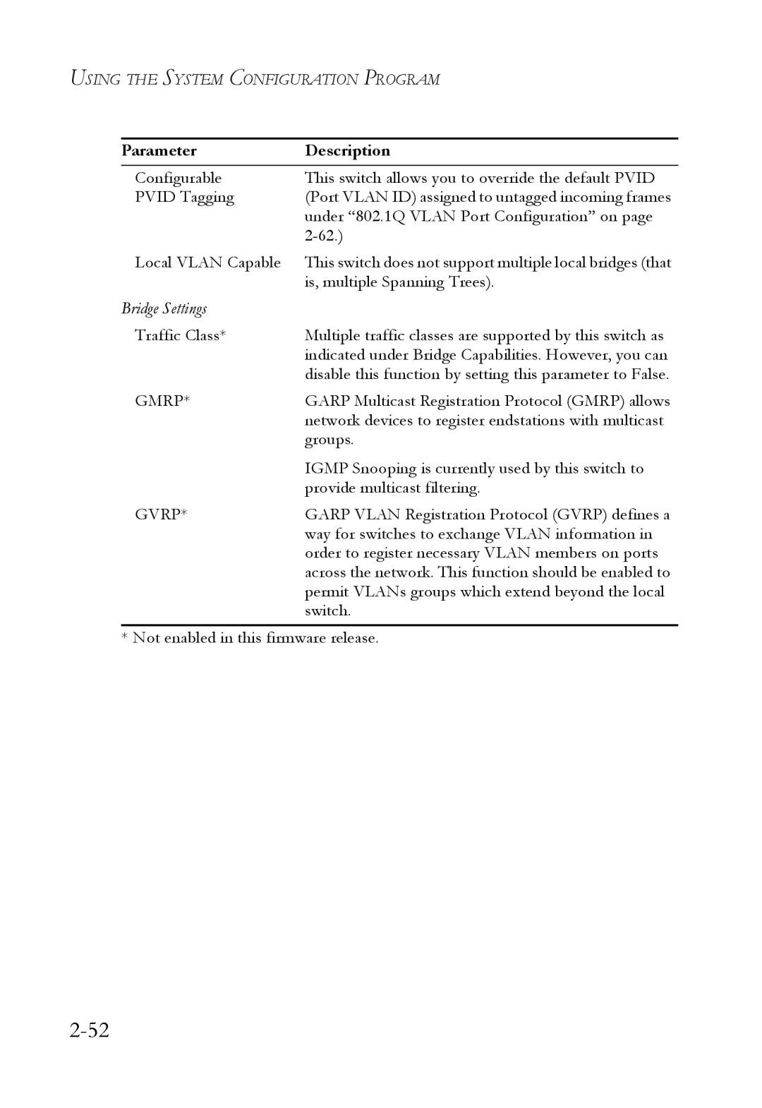 SMC Networks 1000BASE-X manual Bridge Settings 