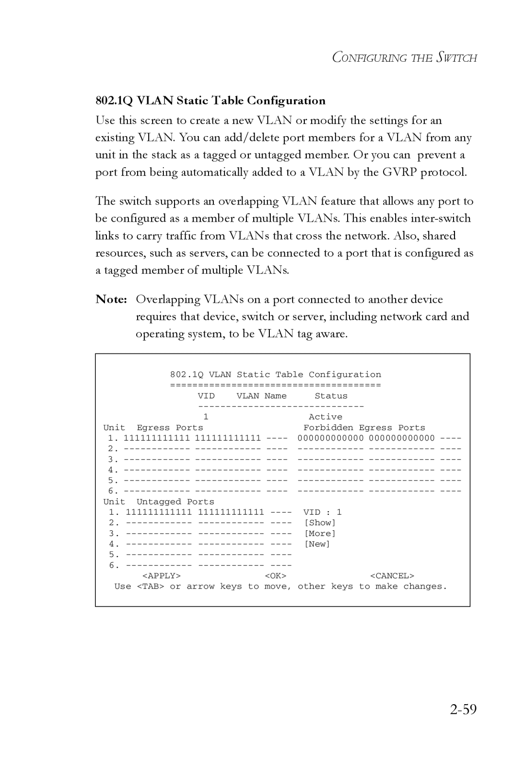 SMC Networks 1000BASE-X manual 802.1Q Vlan Static Table Configuration 