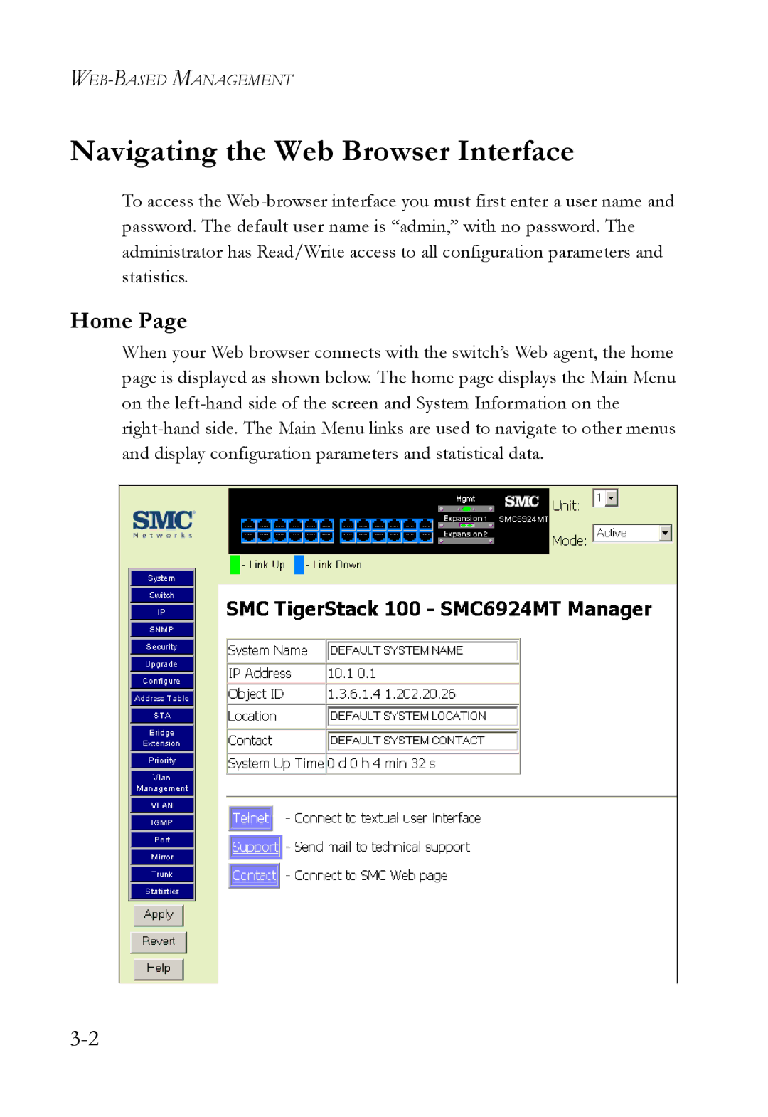 SMC Networks 1000BASE-X manual Navigating the Web Browser Interface, Home 