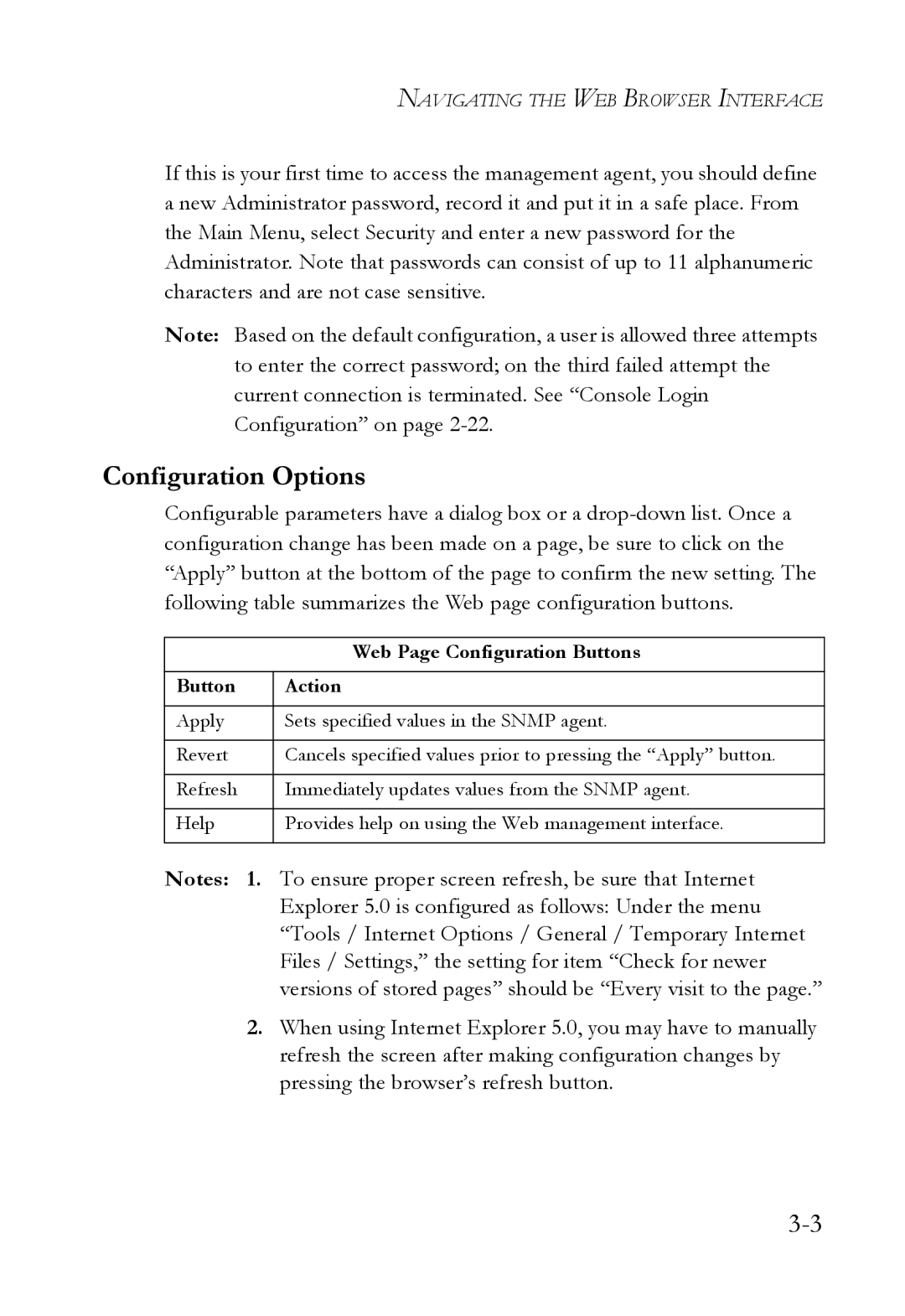 SMC Networks 1000BASE-X manual Configuration Options, Button Action 